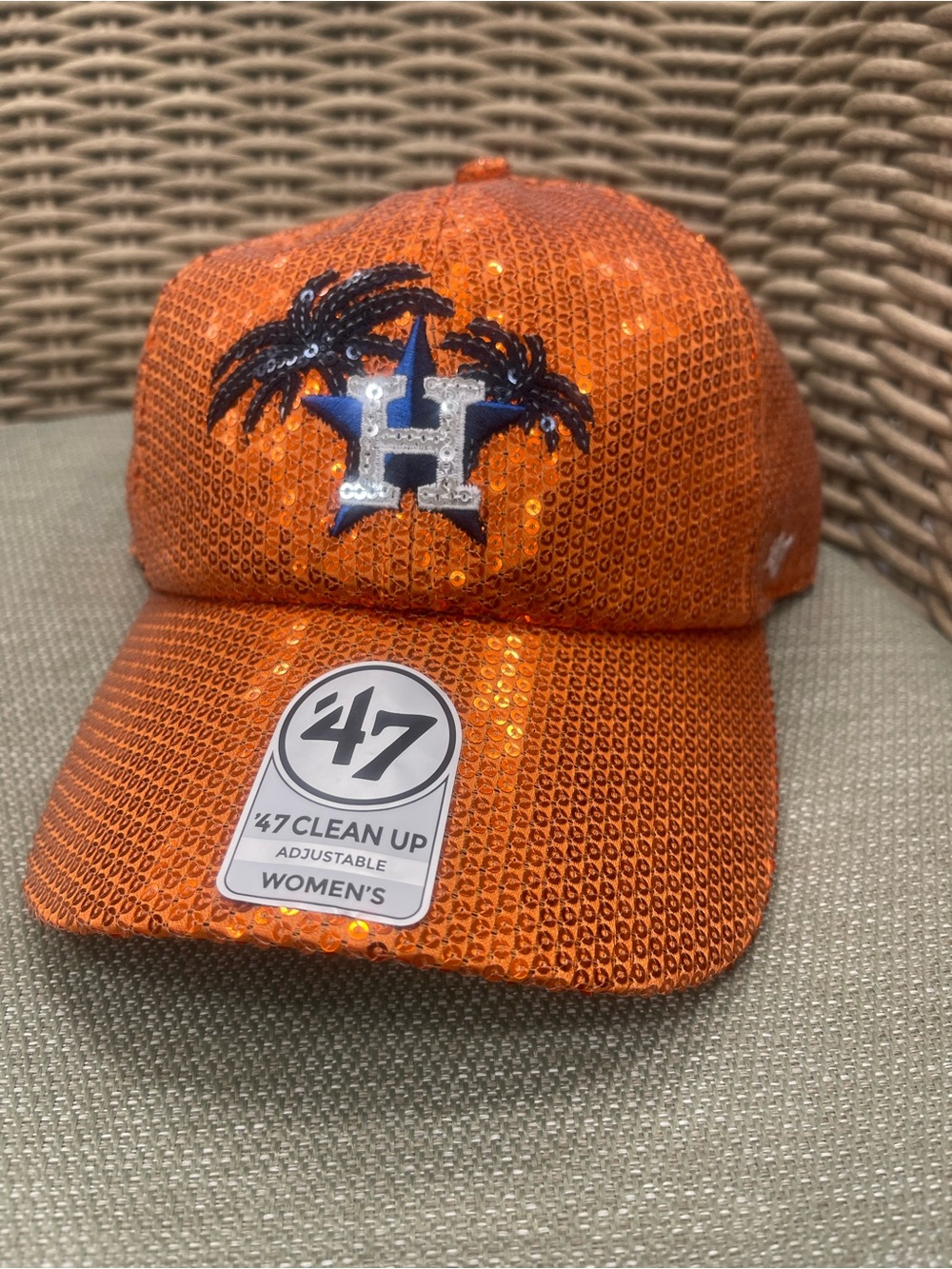 Orange Sequin Houston Astros 47 Brand  Baseball Cap - White and Blue Logo BNWT